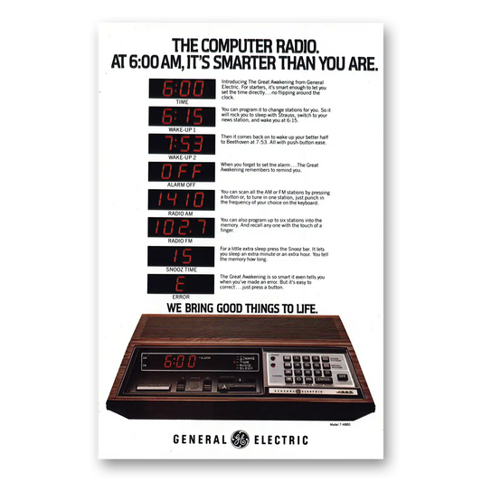 1979 General Electric Clocks Computer Radio Vintage Magazine Print Ad