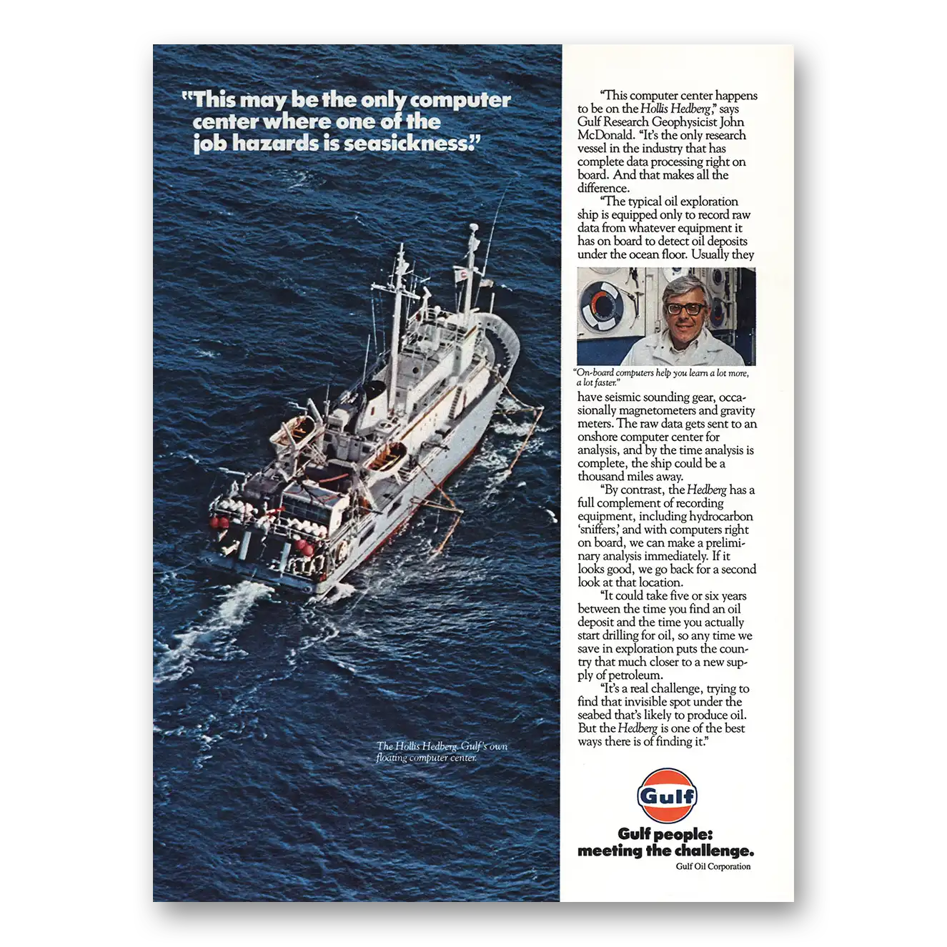 1979 Gulf Oil Computer Center Hazard Seasickness Vintage Magazine Print Ad