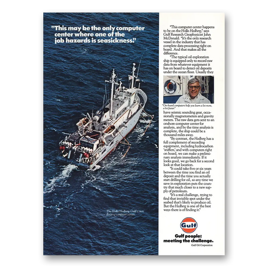 1979 Gulf Oil Computer Center Hazard Seasickness Vintage Magazine Print Ad