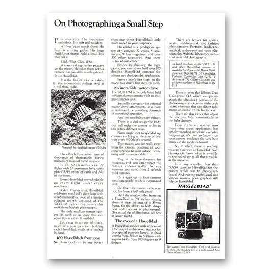 1979 Hasselblad Photographing a Small Step Vintage Magazine Print Ad