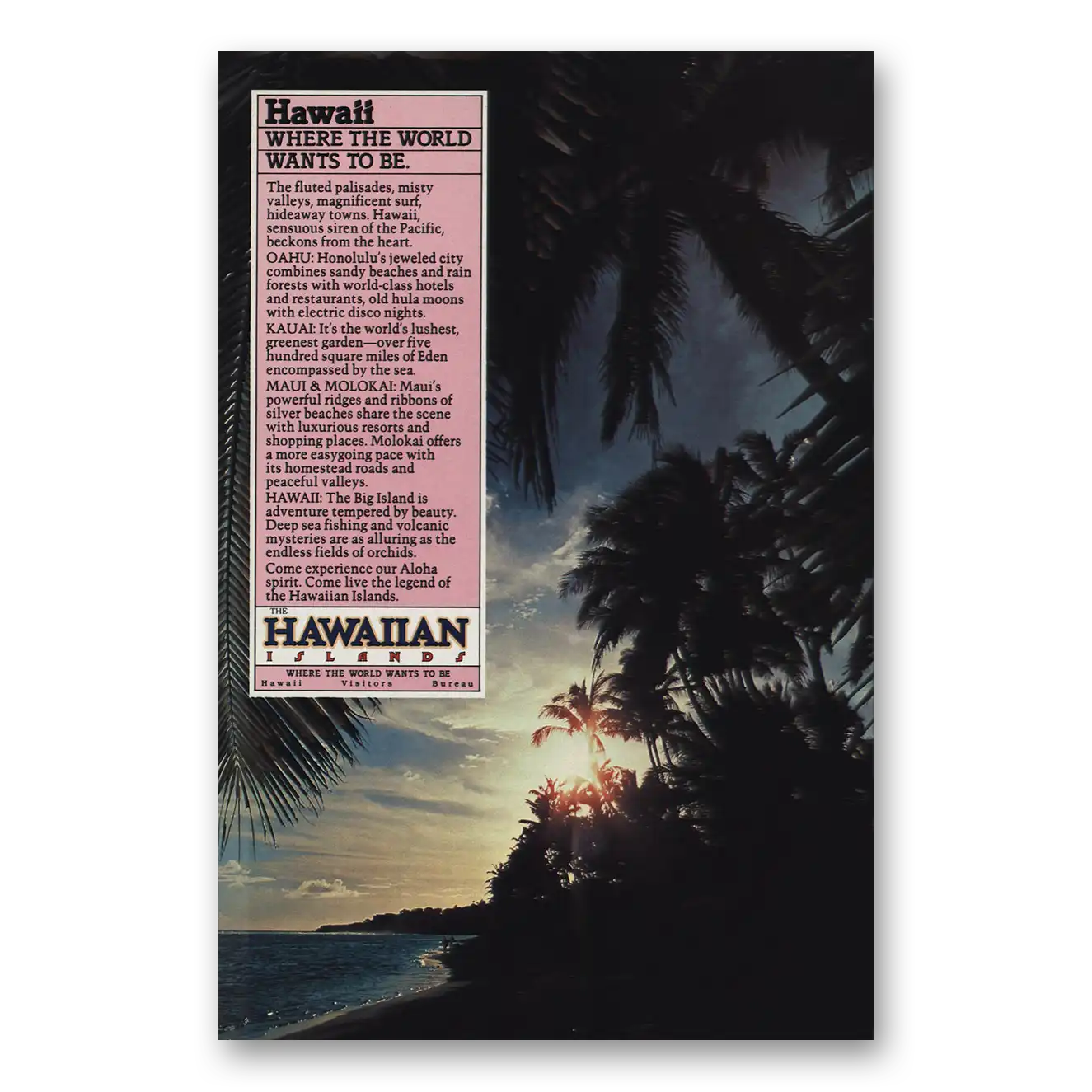 1979 Hawaii Where the World Wants to Be Vintage Magazine Print Ad