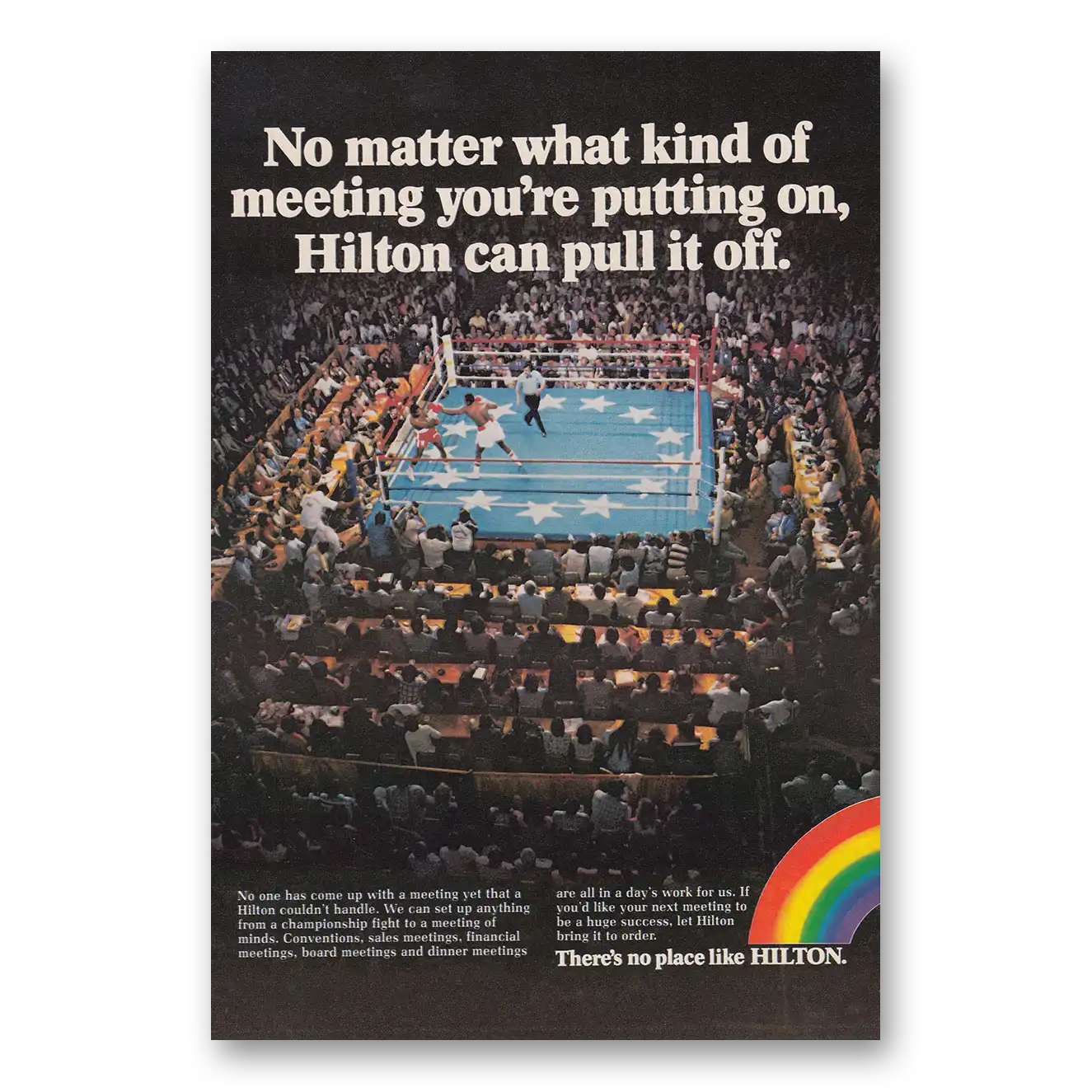 1979 Hilton Hotels Kind of Meeting You're Putting On Boxing Vintage Magazine Print Ad