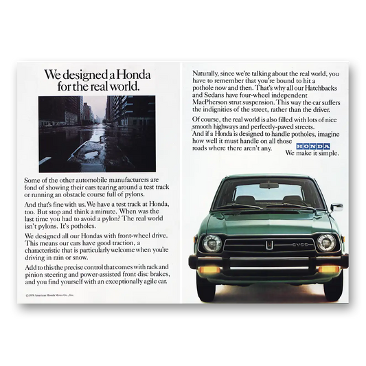 1979 Honda CVCC Designed a Honda for the Real World Vintage Magazine Print Ad