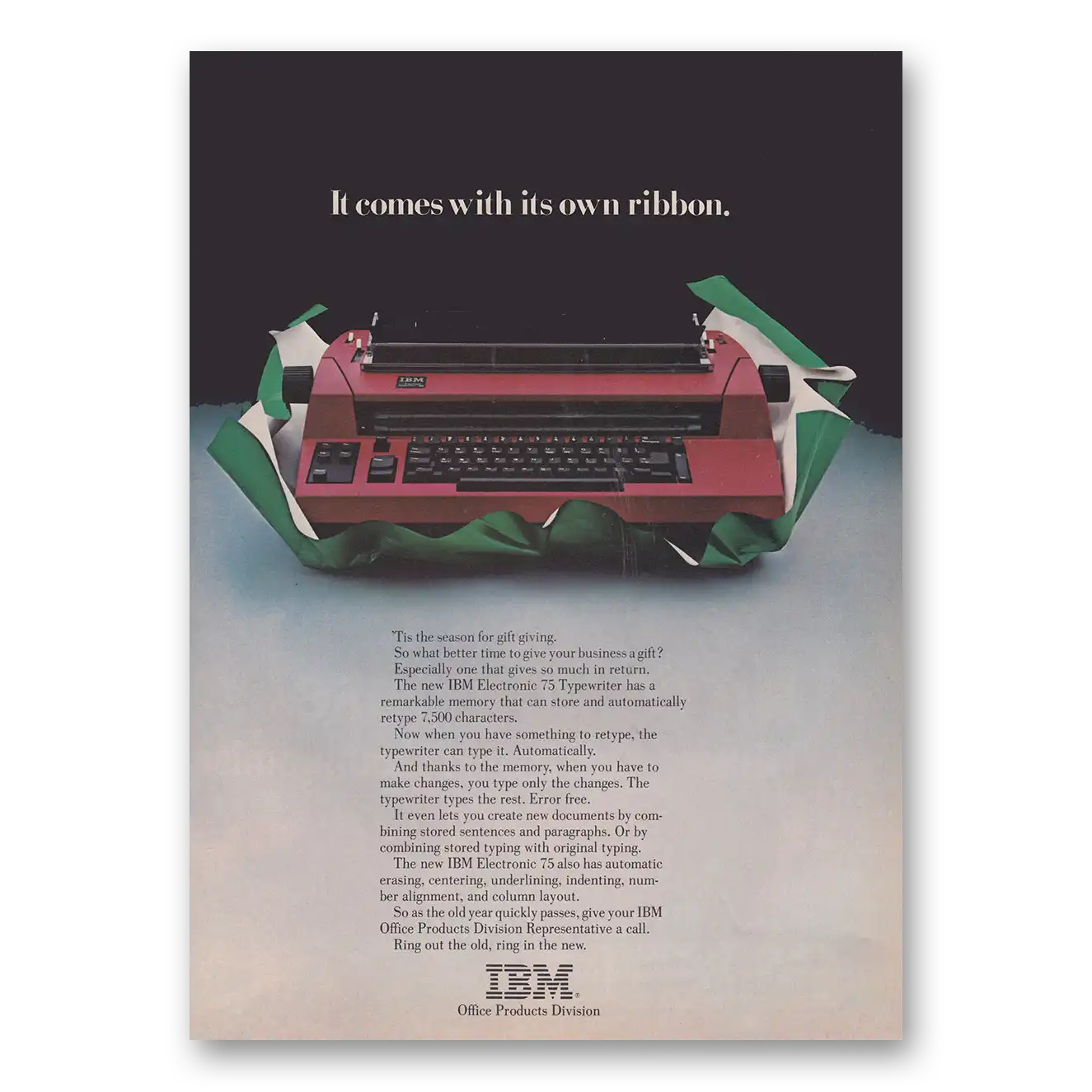 1979 IBM Electronic Typewriter Comes With Its Own Ribbon Vintage Magazine Print Ad