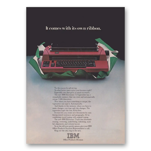 1979 IBM Electronic Typewriter Comes With Its Own Ribbon Vintage Magazine Print Ad