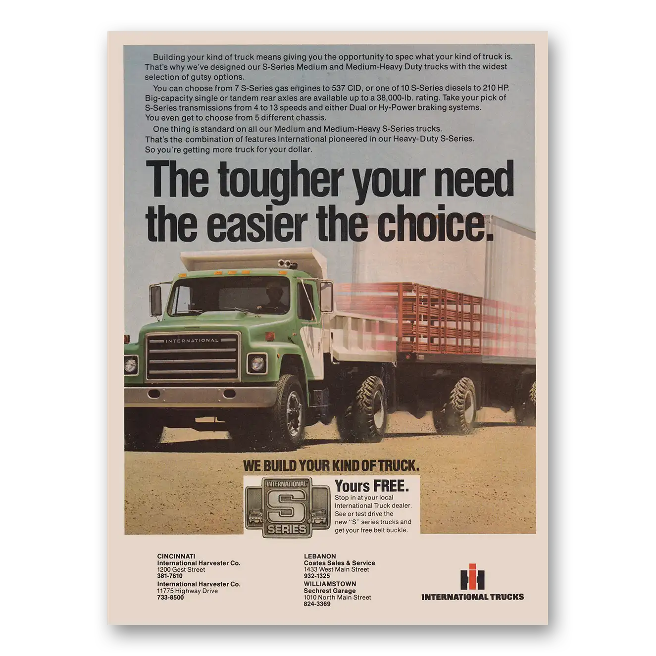 1979 International Trucks Tougher Your Need the Easier the Choice Vintage Magazine Print Ad