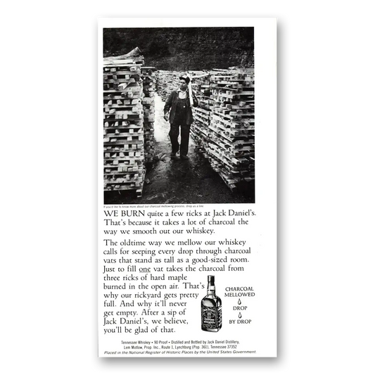 1979 Jack Daniels We Burn Quite a Few Ricks Vintage Magazine Print Ad