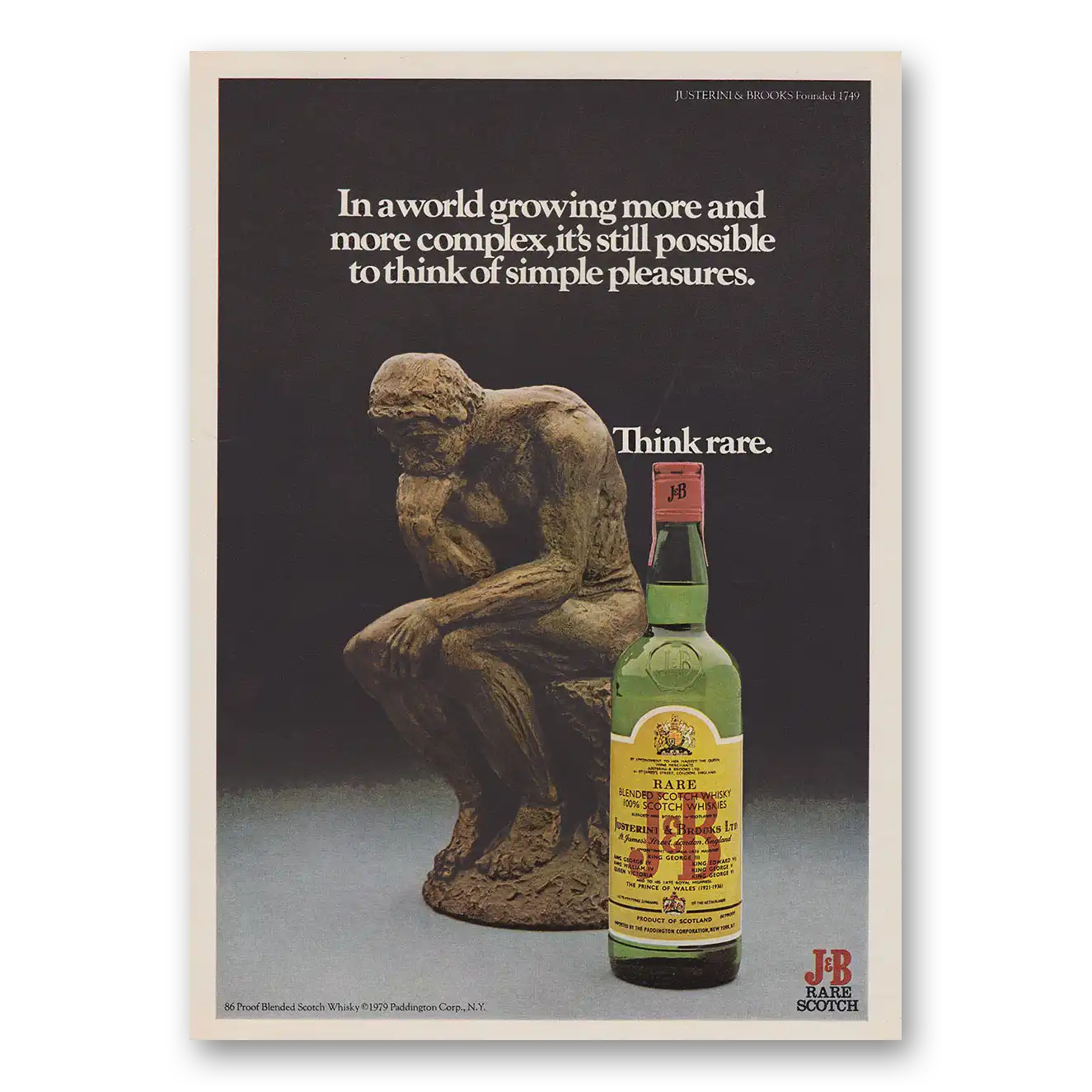 1979 J&B Scotch Whisky Think of Simple Pleasures Think Rare Vintage Magazine Print Ad