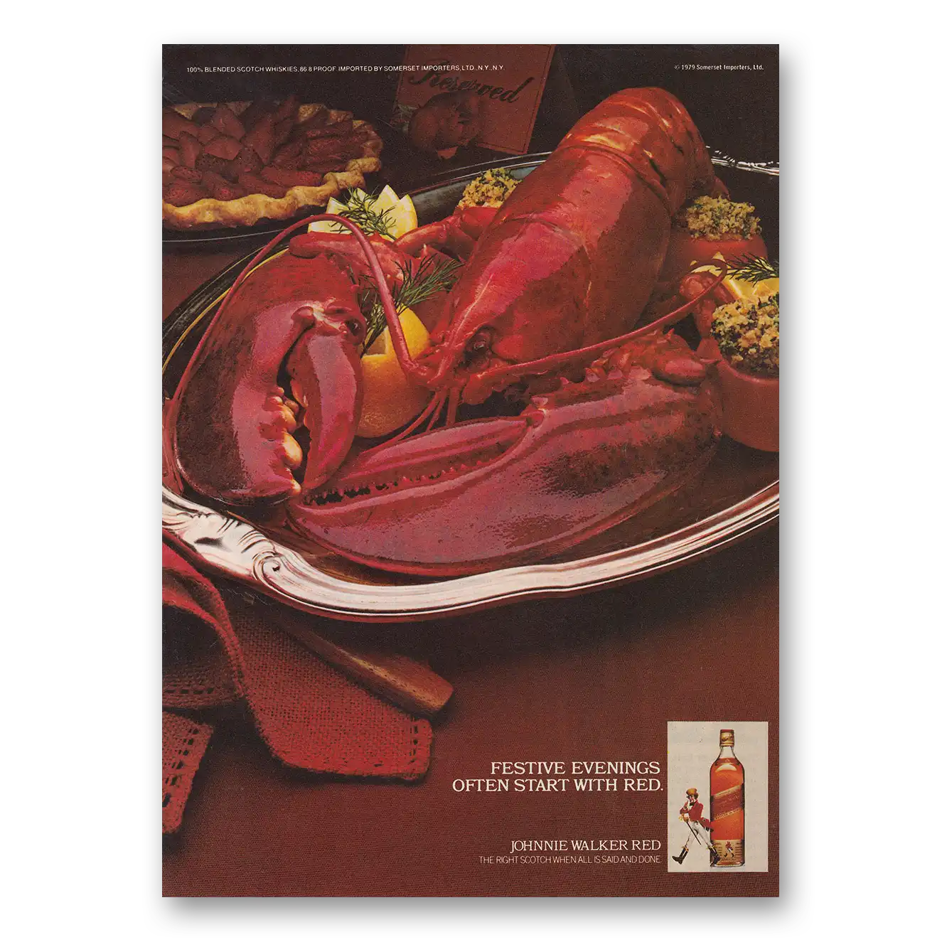 1979 Johnnie Walker Red Label Festive Evenings Often Start With Red Lobster Vintage Magazine Print Ad