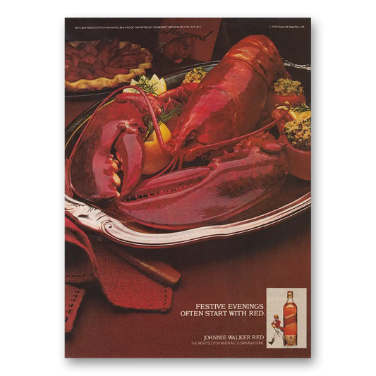 1979 Johnnie Walker Red Label Festive Evenings Often Start With Red Lobster Vintage Magazine Print Ad