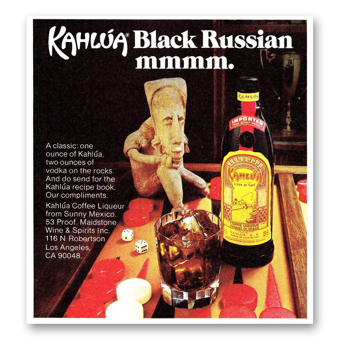 1979 Kahlua Black Russian Mmm Backgammon Vintage Magazine Print Ad