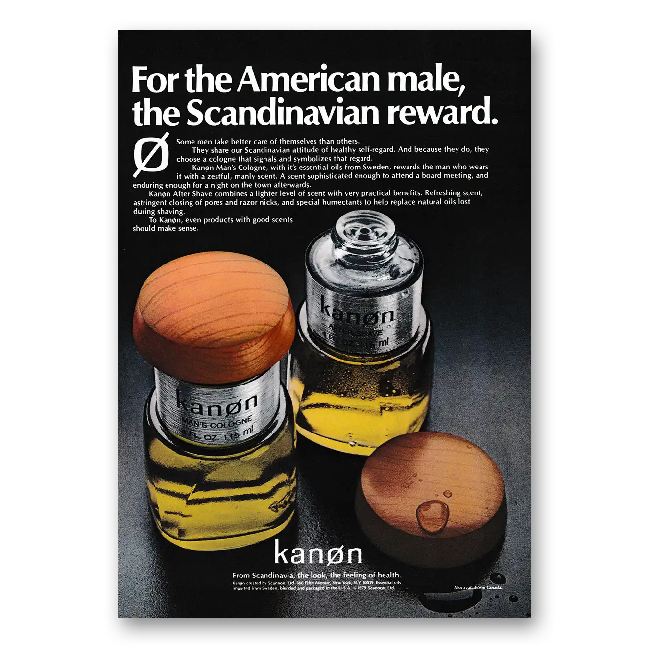 1979 Kanon After Shave For the American Male the Scandinavian Award Vintage Magazine Print Ad