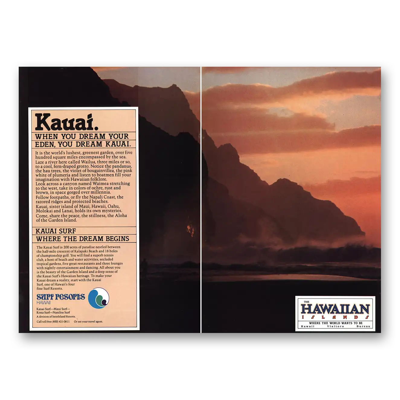 1979 Surf Resorts Kauai Dream Your Eden Vintage Magazine Print Ad