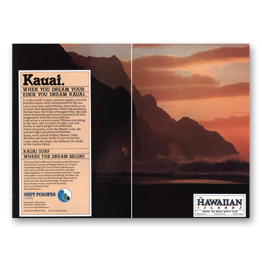 1979 Surf Resorts Kauai Dream Your Eden Vintage Magazine Print Ad