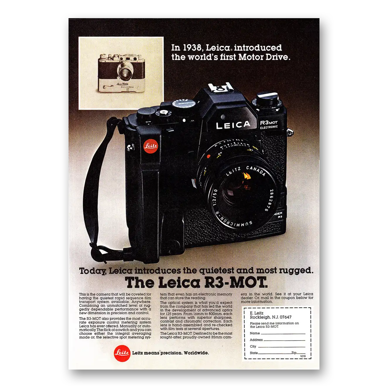 1979 Leica Cameras Camera Worlds First Motor Drive Vintage Magazine Print Ad