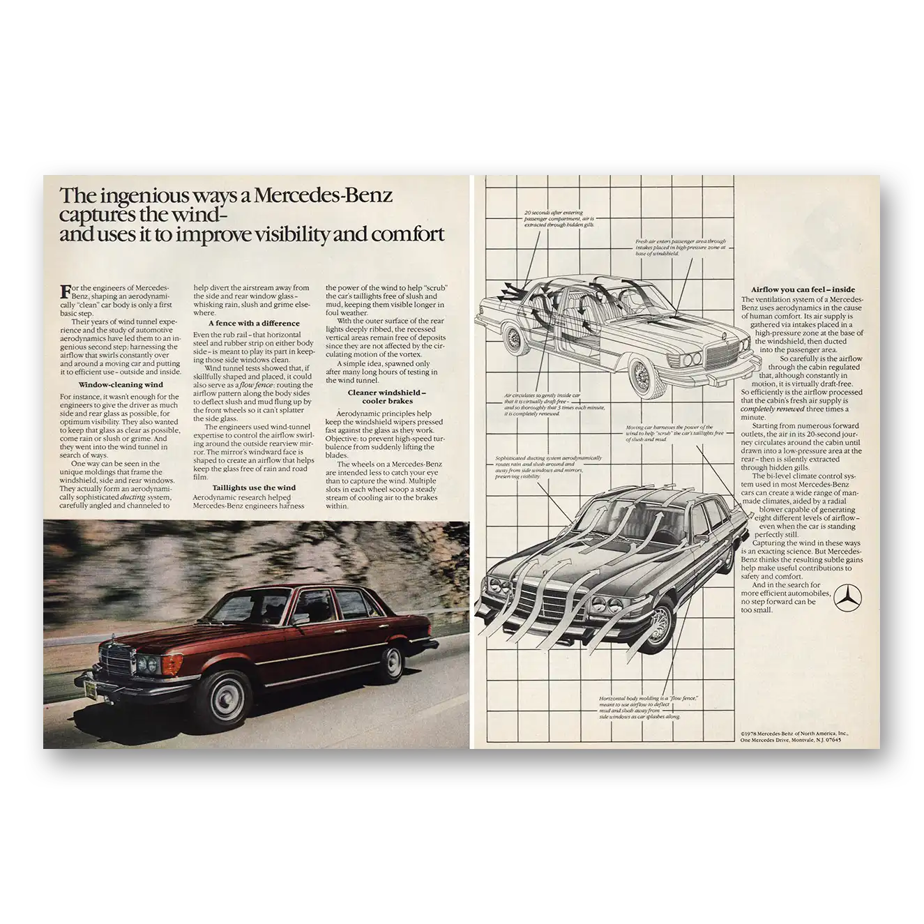 1978 Mercedes Benz Ingenious Ways Captures the Wind Vintage Magazine Print Ad