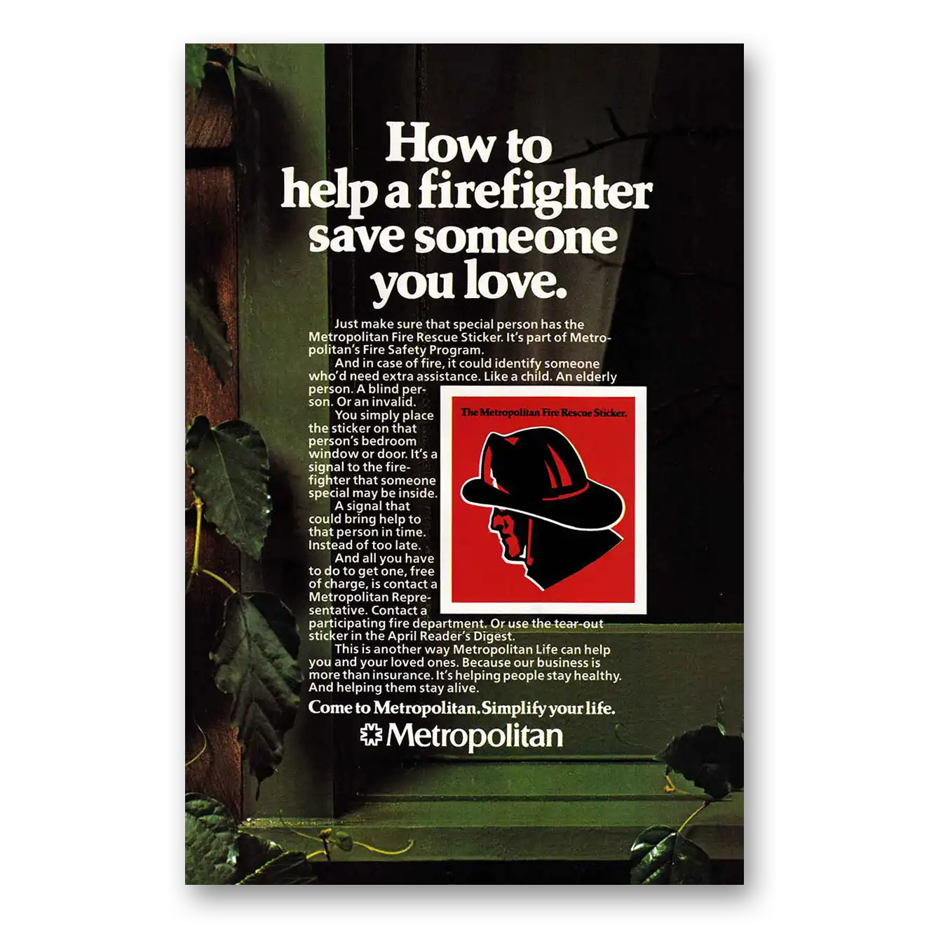 1979 Metropolitan Life Insurance How to Help a Firefighter Save Someone You Love Vintage Magazine Print Ad