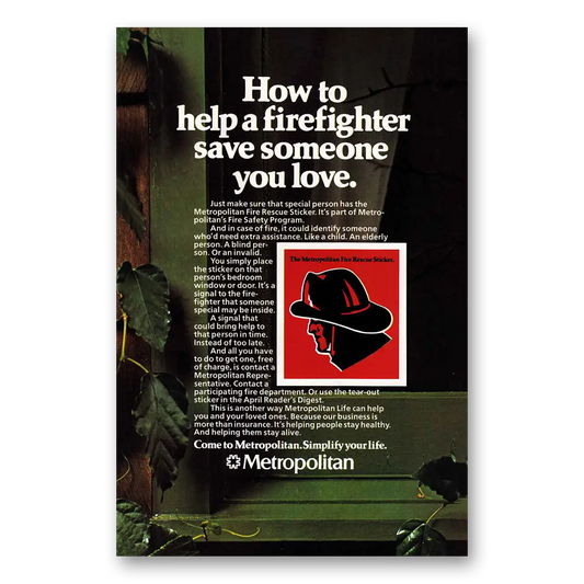 1979 Metropolitan Life Insurance How to Help a Firefighter Save Someone You Love Vintage Magazine Print Ad