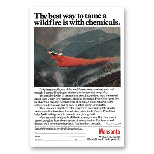 1979 Monsanto Tame Wildfire With Chemicals Vintage Magazine Print Ad