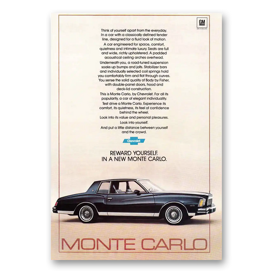 1979 Chevrolet Monte Carlo Reward Yourself Vintage Magazine Print Ad