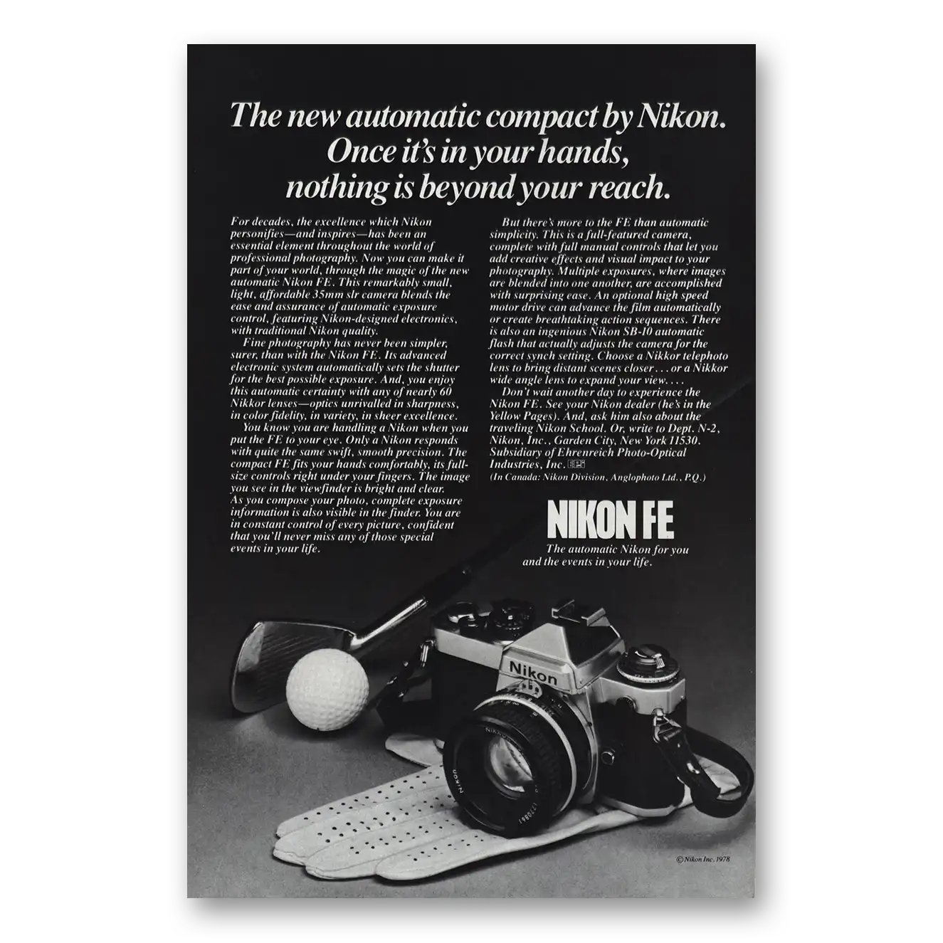 1979 Nikon Camera Automatic Compact Golf Club Vintage Magazine Print Ad