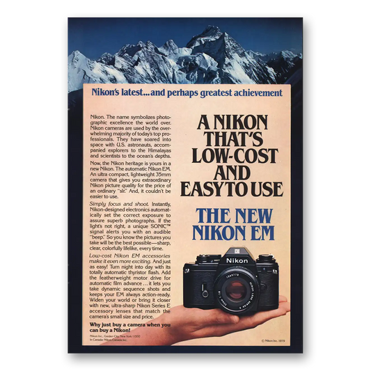 1979 Nikon Camera EM Camera Latest and Perhaps Greatest Achievement Vintage Magazine Print Ad