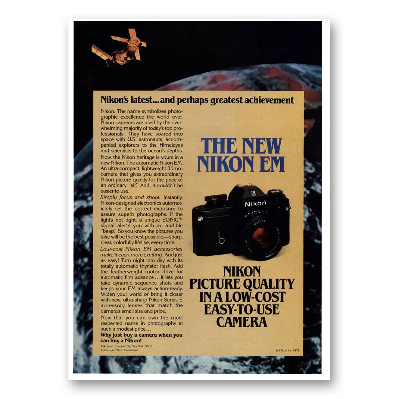 1979 Nikon Camera EM Perhaps Greatest Achievement Vintage Magazine Print Ad