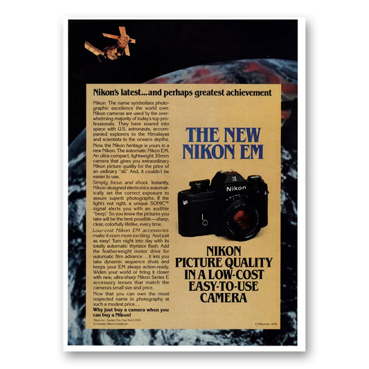 1979 Nikon Camera EM Perhaps Greatest Achievement Vintage Magazine Print Ad