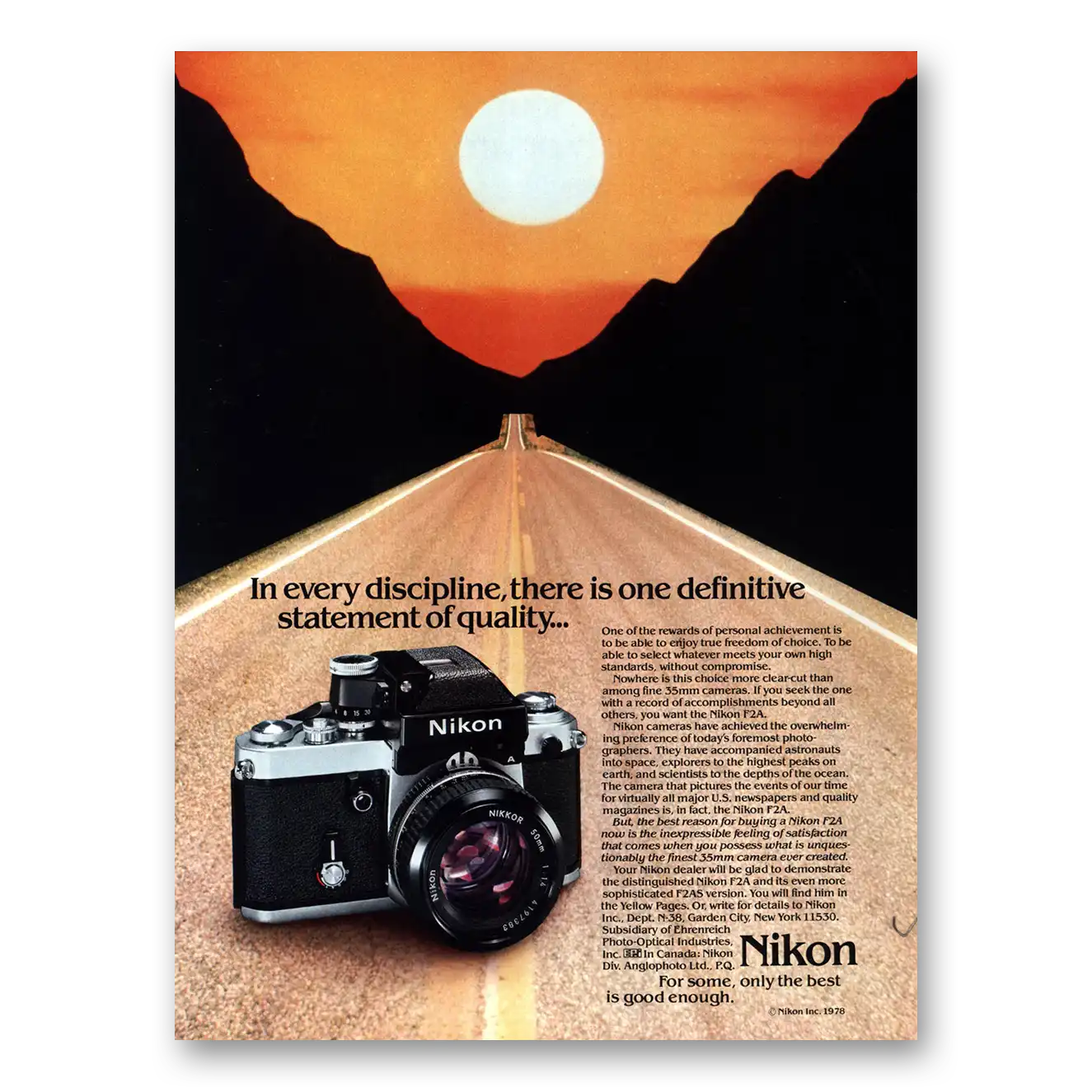 1979 Nikon Camera F2A In Every Discipline One Definitive Vintage Magazine Print Ad