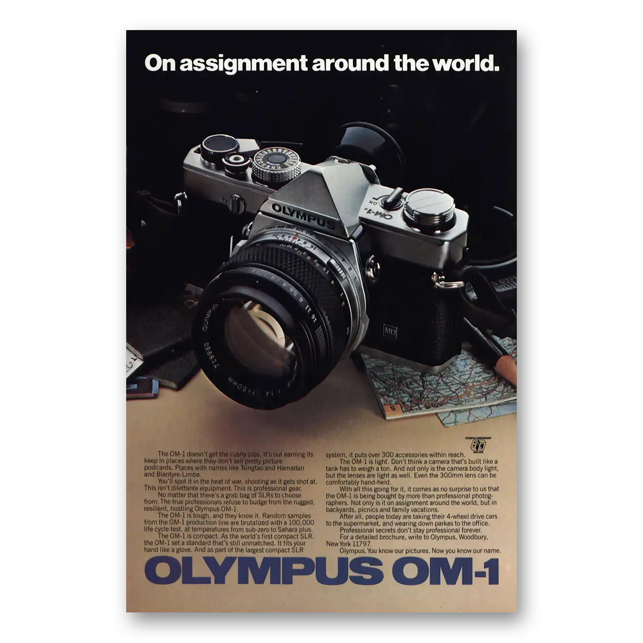 1979 Olympus Camera OM 1 On Assignment Around the World Vintage Magazine Print Ad