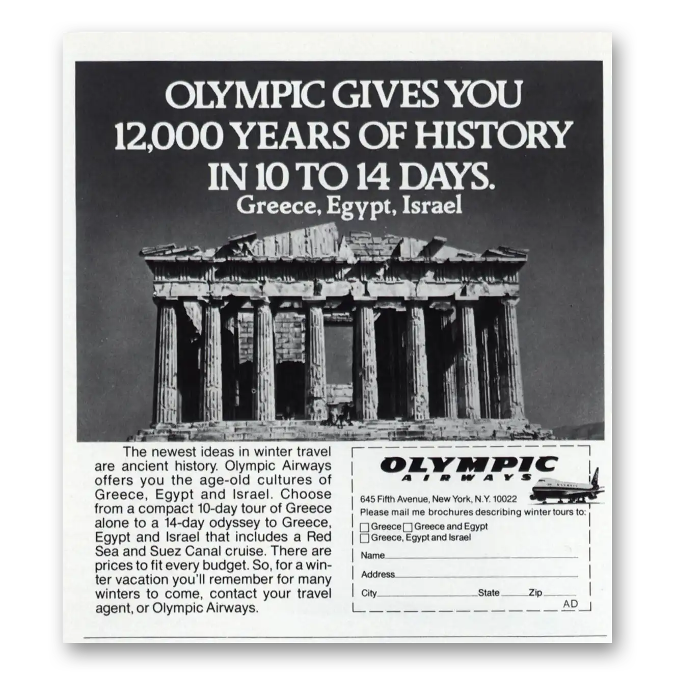 1979 Olympic Airways Years of History Vintage Magazine Print Ad