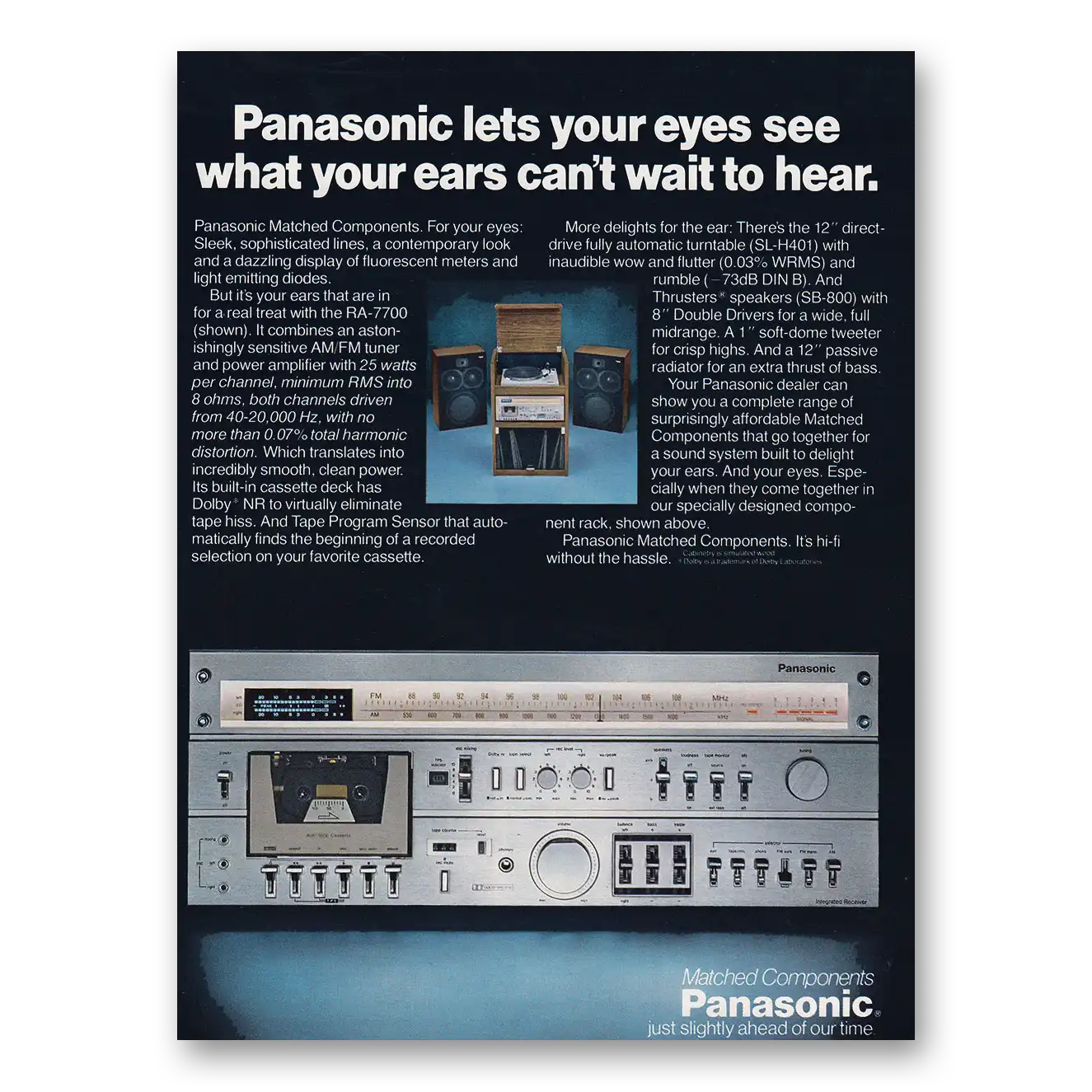 1979 Panasonic Stereo Lets Your Eyes See What Your Ears Can't Wait to Hear Vintage Magazine Print Ad