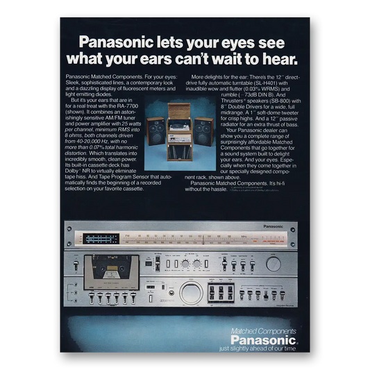 1979 Panasonic Stereo Lets Your Eyes See What Your Ears Can't Wait to Hear Vintage Magazine Print Ad