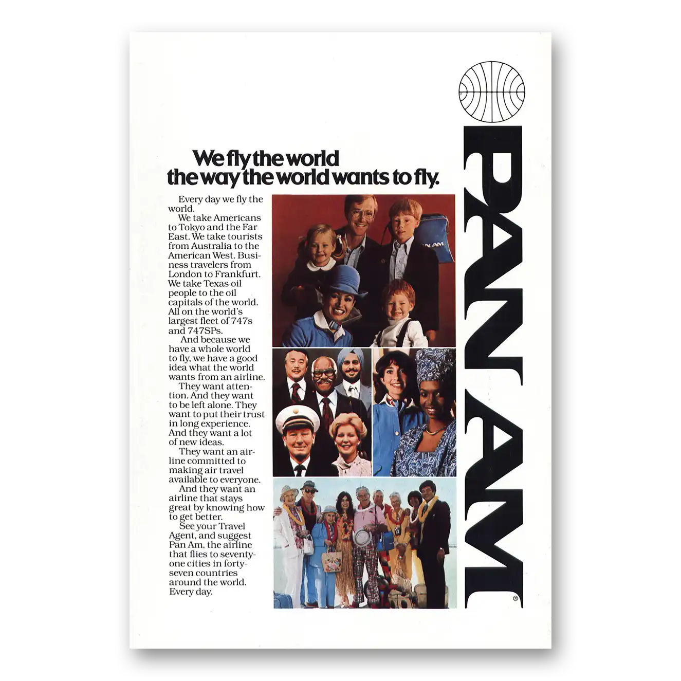 1979 Pan Am We Fly the World Vintage Magazine Print Ad