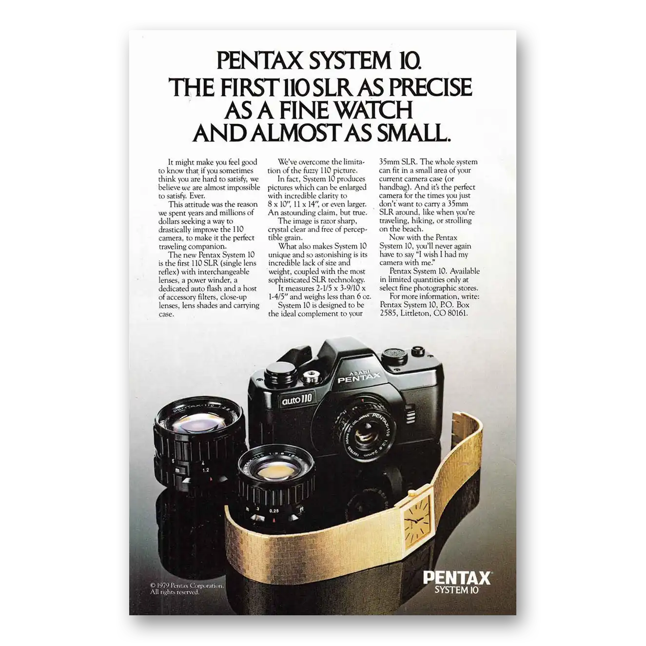 1979 Pentax Camera First 110 SLR As Precise as a Fine Watch Vintage Magazine Print Ad