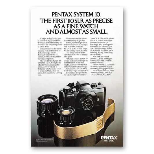 1979 Pentax Camera First 110 SLR As Precise as a Fine Watch Vintage Magazine Print Ad