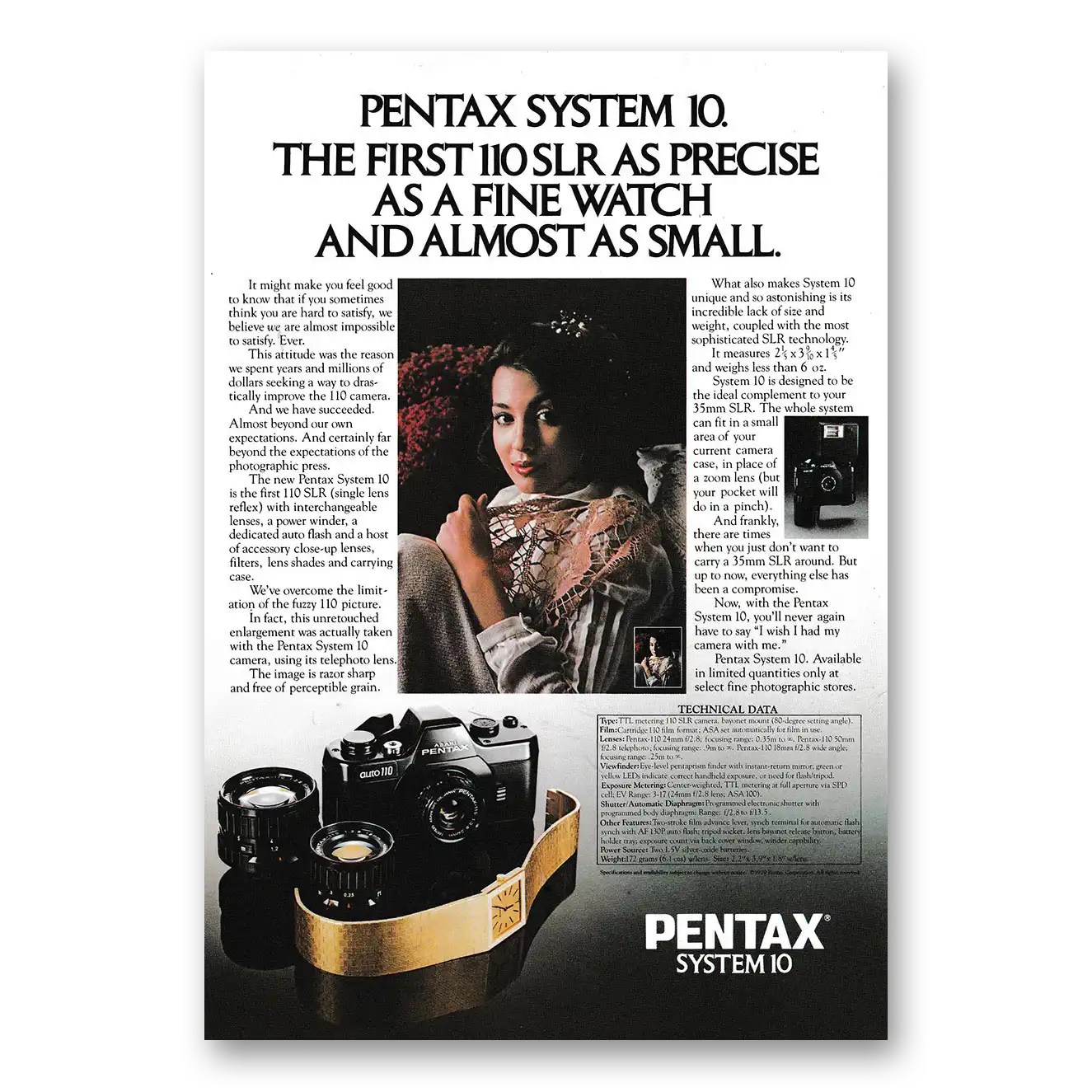 1979 Pentax Camera First 110 SLR As Precise As a Fine Watch Vintage Magazine Print Ad