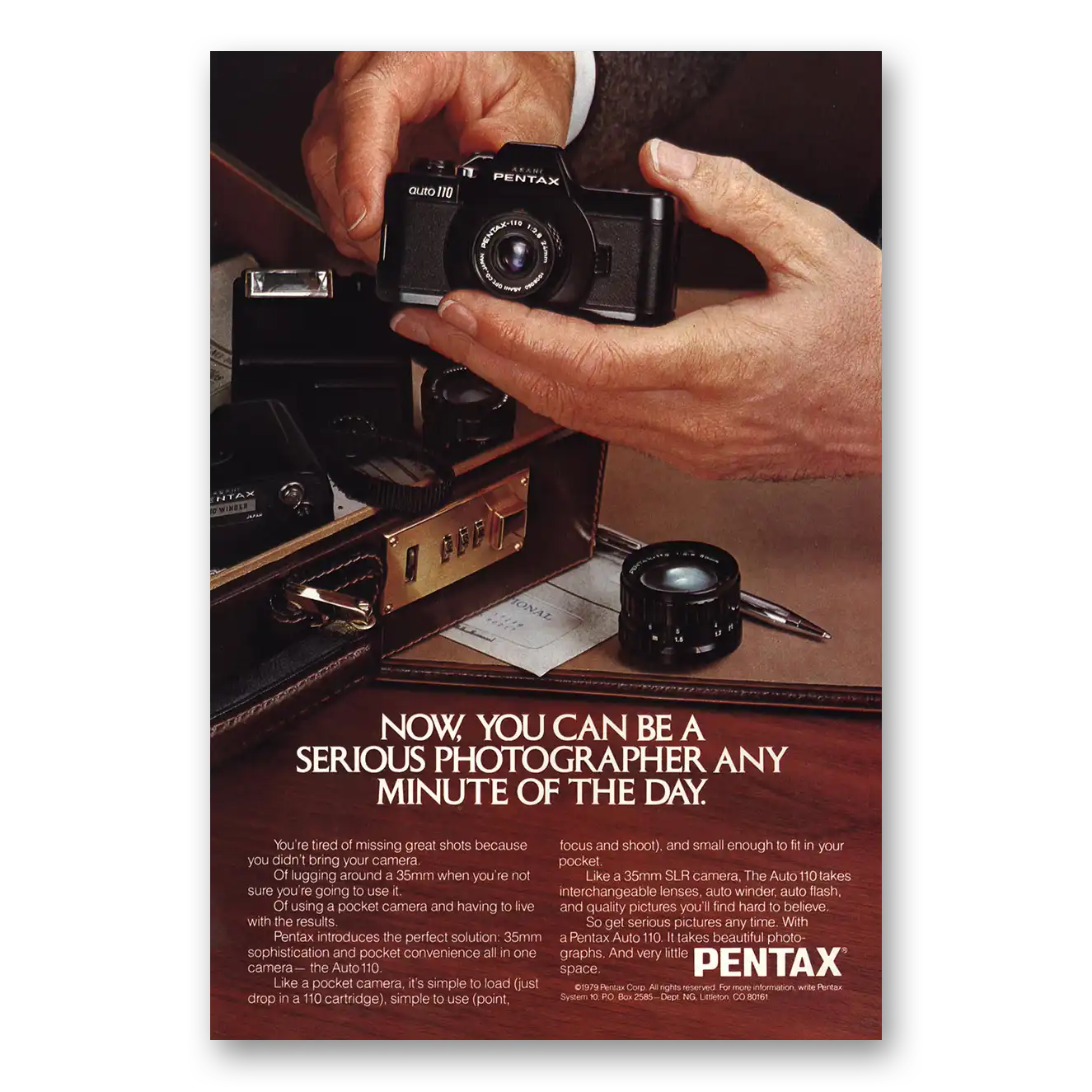 1979 Pentax Camera Auto 110 Serious Photographer Vintage Magazine Print Ad