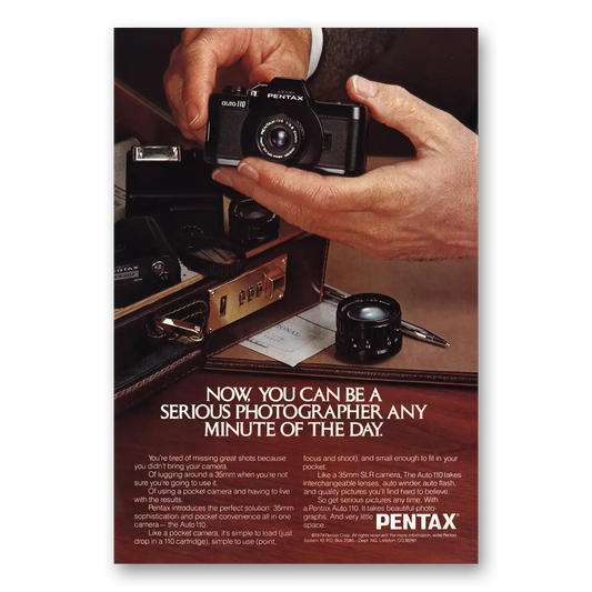 1979 Pentax Camera Auto 110 Serious Photographer Vintage Magazine Print Ad