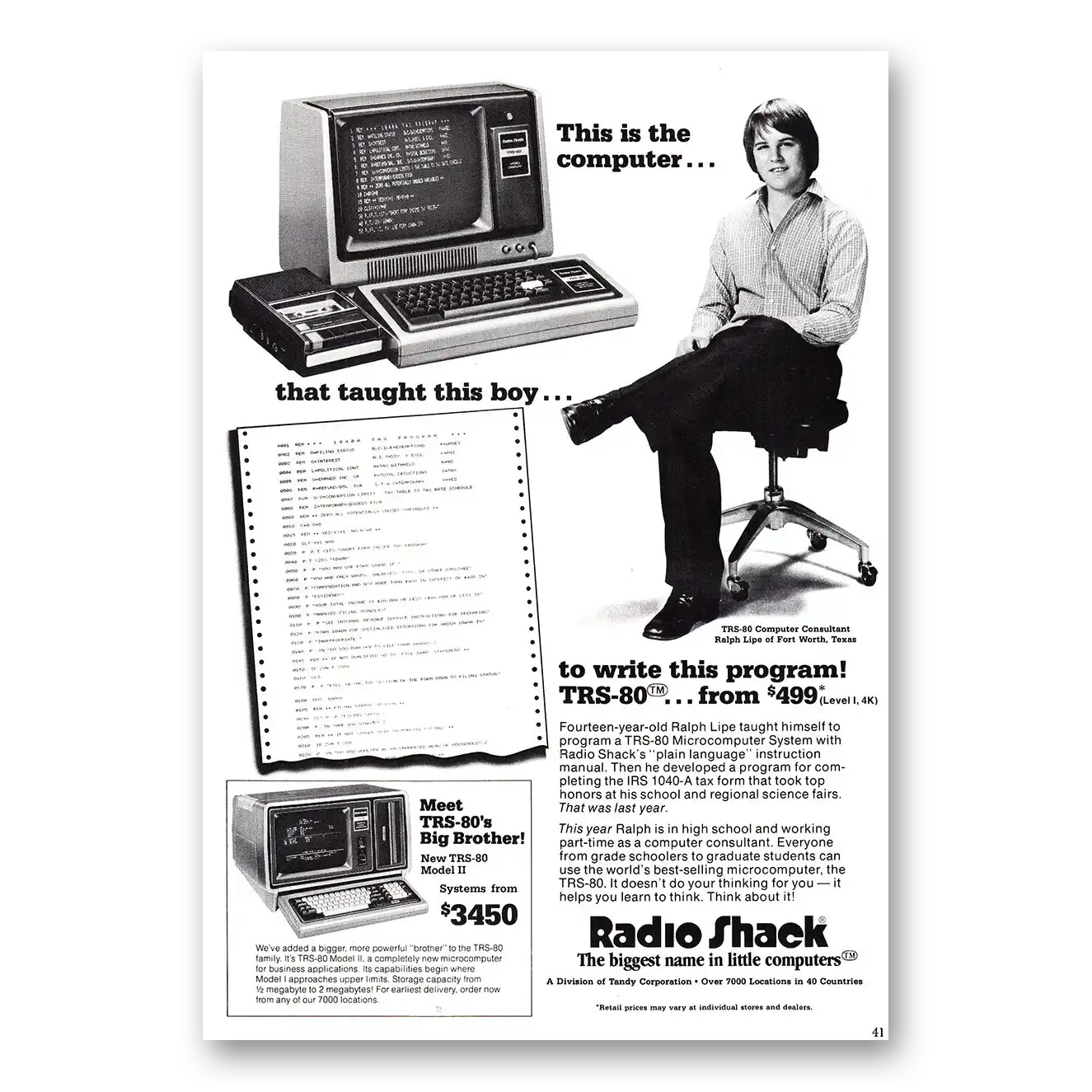 1979 Radio Shack TRS80 Computer Taught This Boy to Write Program Vintage Magazine Print Ad