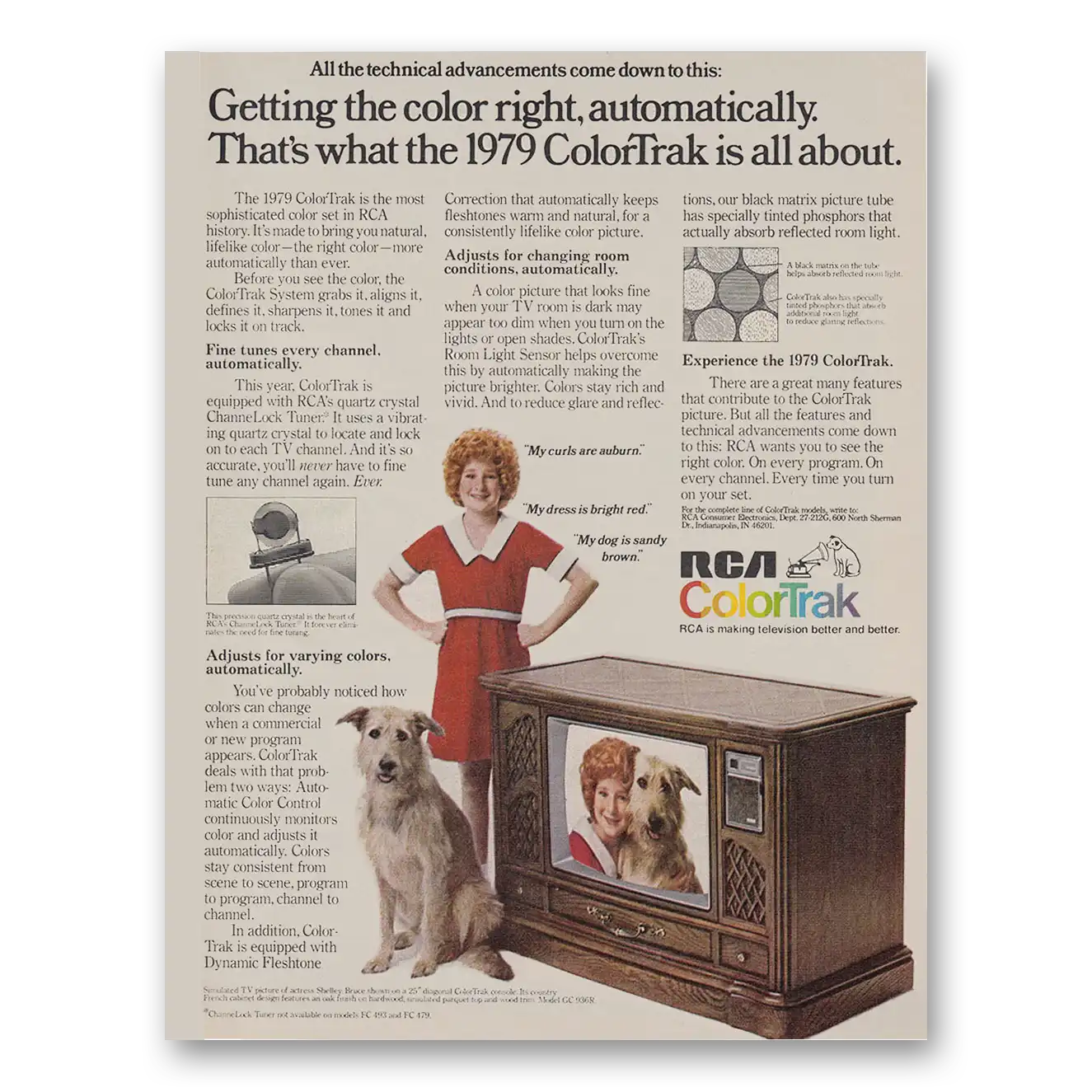 1979 RCA Television ColorTrak TV Annie Vintage Magazine Print Ad