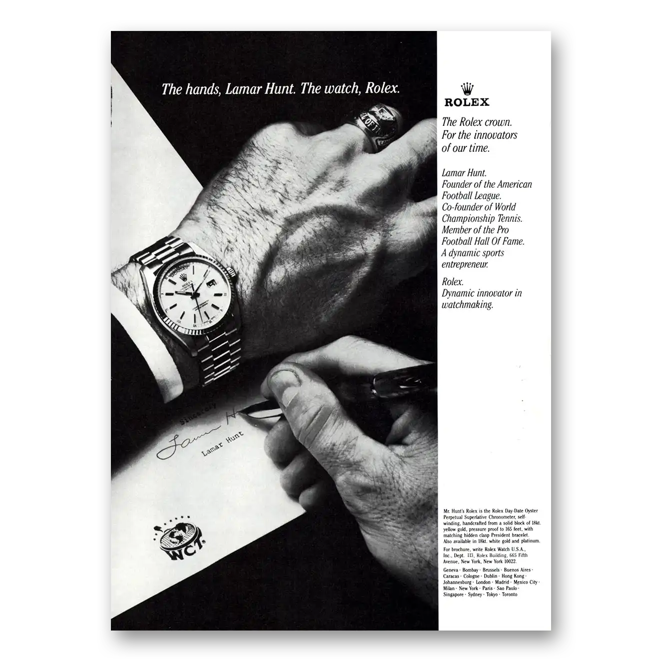 1979 Rolex Hands Lamar Hunt Vintage Magazine Print Ad