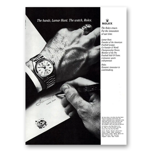 1979 Rolex Hands Lamar Hunt Vintage Magazine Print Ad