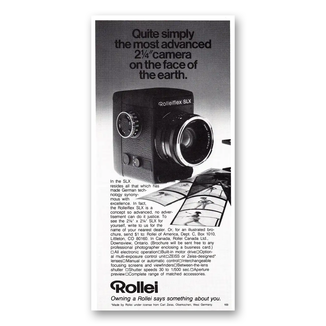 1979 Rolleiflex Camera Quite Simply the Most Advanced Vintage Magazine Print Ad