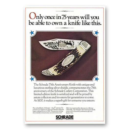 1979 Schrade Knife Only Once in 75 Years Will You Be Able to Own Vintage Magazine Print Ad