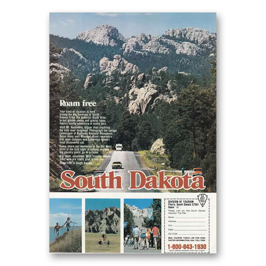 1979 South Dakota Roam Free Vintage Magazine Print Ad