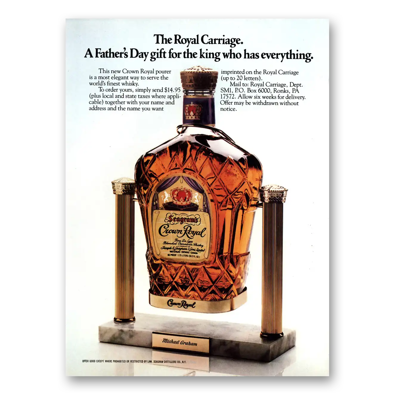 1979 Crown Royal Royal Carriage Fathers Day Vintage Magazine Print Ad