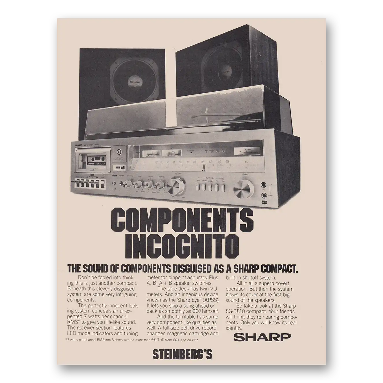 1979 Sharp Stereo Components Components Incognito Vintage Magazine Print Ad