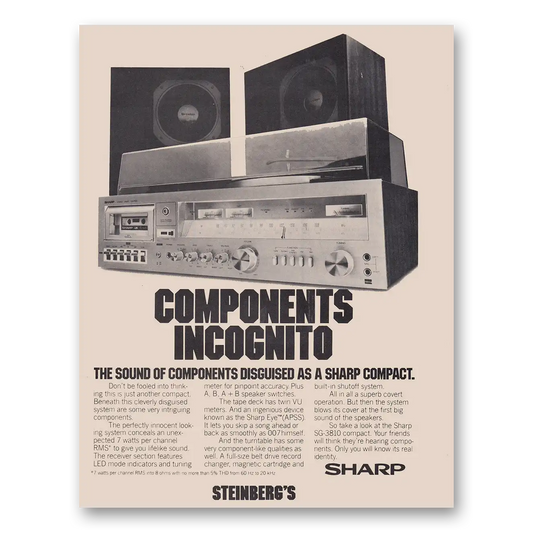 1979 Sharp Stereo Components Components Incognito Vintage Magazine Print Ad