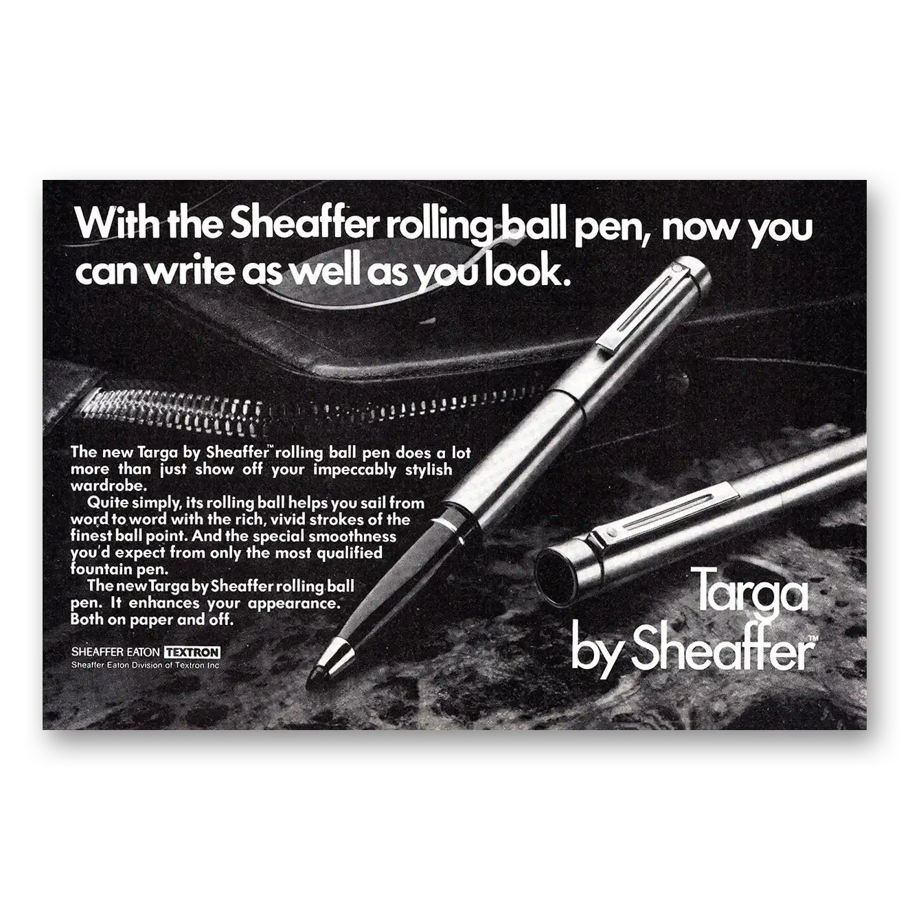 1979 Sheaffers Targa Pen Rolling Ball Pen Vintage Magazine Print Ad